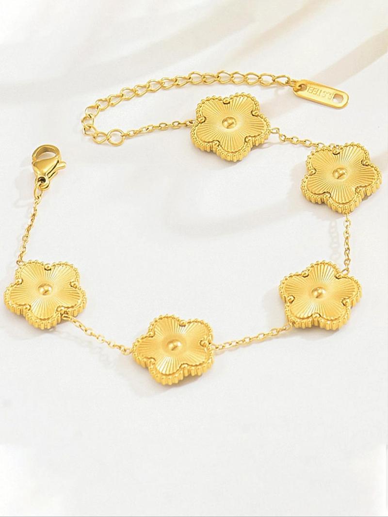 Product Introduction of 2024 New Style Flower Design Link Bracelet, Fashionable Stainless Steel Jewelry for Women & Girls, Trendy All-match & Exquisite Matching Bracelet for Birthday Gift 7