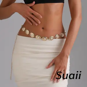 [Suaii] Rantai pinggang desain terbuka dengan mutiara bulat tidak teratur gaya modis A620
