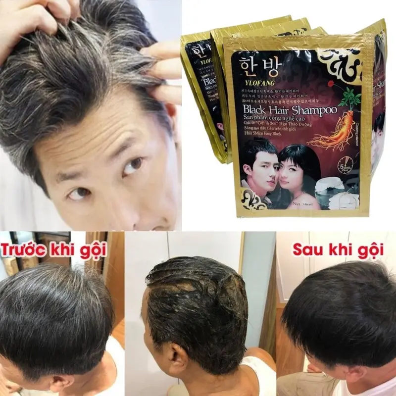 Dầu gội đen tóc 1 GÓI - Phủ bạc tại nhà đen tóc Gội là đen tigi, nhân sâm Hàn 5