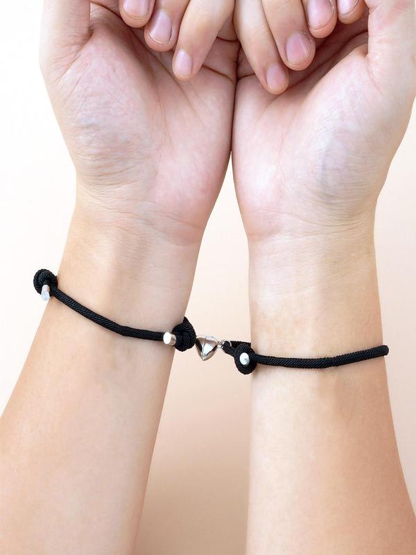 Simple Heart Charm Adjustable Bracelets, Couple's Matching Bracelets, Casual Jewelry for Party, Daily Clothing Decor, Trendy All-match & Exquisite Jewelry for Valentine's Day Gift 0