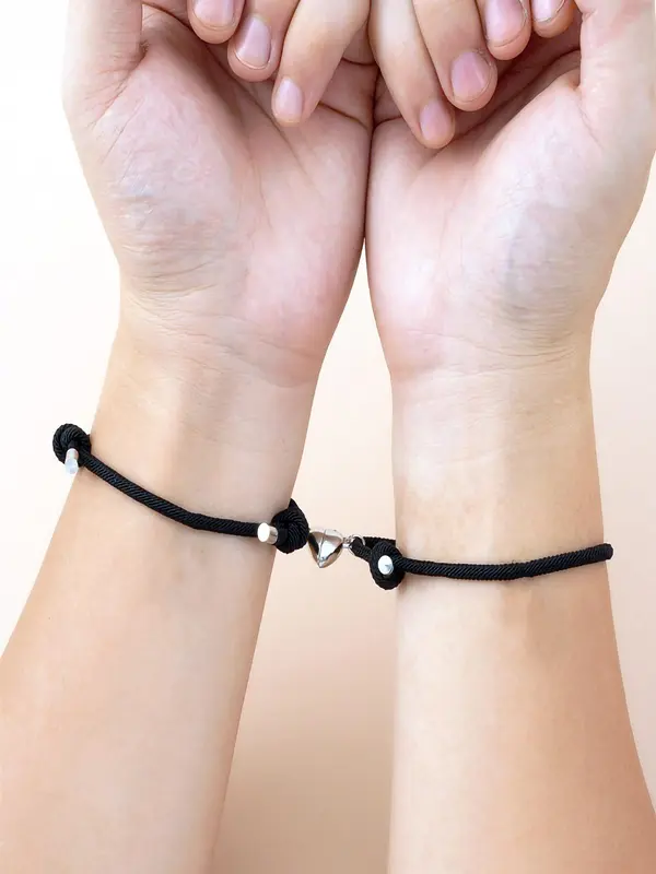 Simple Heart Charm Adjustable Bracelets, Couple's Matching Bracelets, Casual Jewelry for Party, Daily Clothing Decor, Trendy All-match & Exquisite Jewelry for Valentine's Day Gift 0