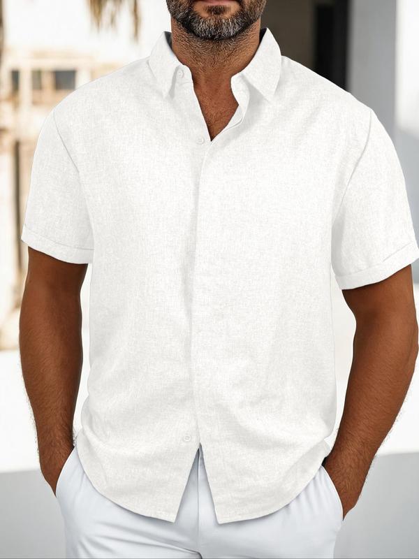 Men's Solid Short Sleeve Shirt, Regular Fit Casual Comfy Top for Summer, Men's Clothes for Beach Vacation 8
