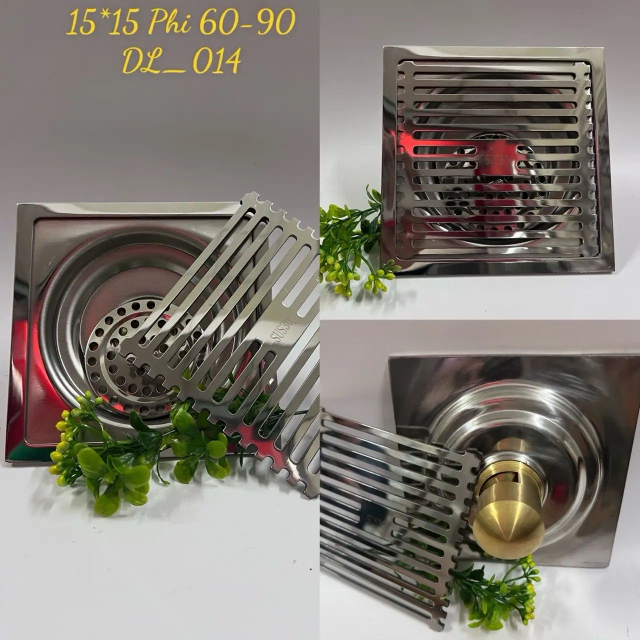 Thoát Sàn Inox 304 Chui Đồng Chống Hôi 15x15 Phi 60 90 110