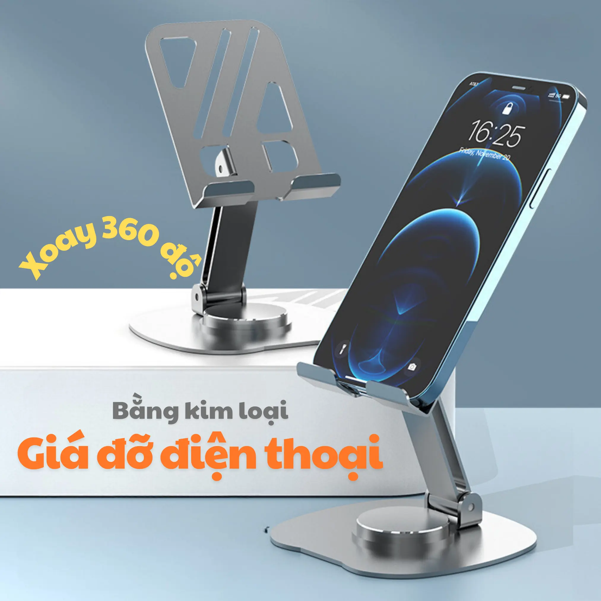 Giá đỡ điện thoại để bàn bằng kim loại, chân đế xoay 360 độ, có thể điều chỉnh nhiều góc, nhỏ gọn dễ dàng mang đi di chuyển nhôm vn giá đỡ & chân đỡ điện thoại