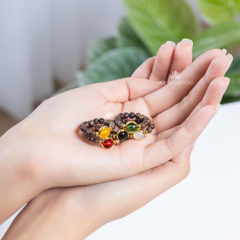 Nhẫn Trầm Hương Mix Đá Đủ Bản Mệnh ( Tặng dây Dự Phòng + Hạt Dự Phòng ) 1