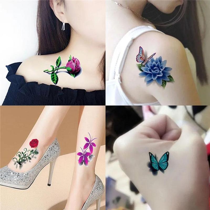 Product Introduction of 20/50pcs Waterproof Tattoo Sticker Sexy Simulation Flower Butterfly Ankle Clavicle RoseTattoo Sticker 35