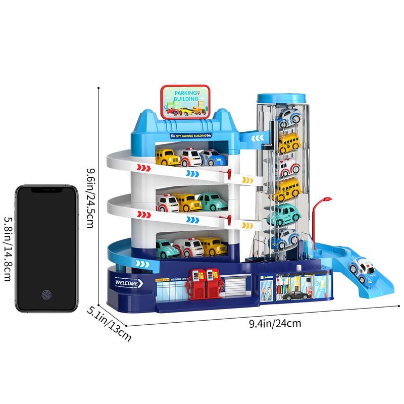 Car Parking Game Set, Garage Track with Elevator & 4 Car Set, City Parking Building Toy For Kids 1