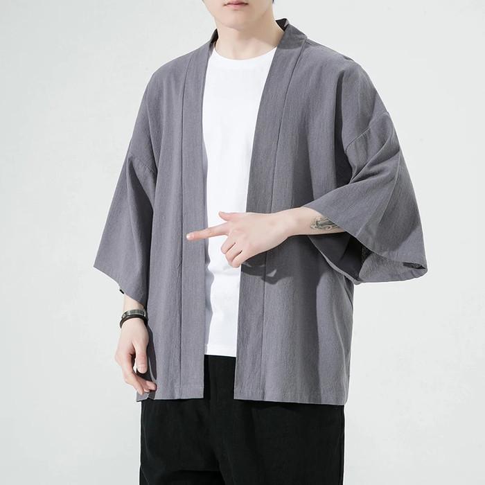 Kardigan Kimono Pria Bahan Linen Kimono Modern Kasual 2