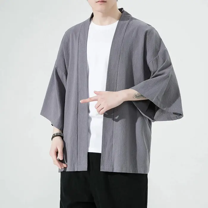 Kardigan Kimono Pria Bahan Linen Kimono Modern Kasual 2