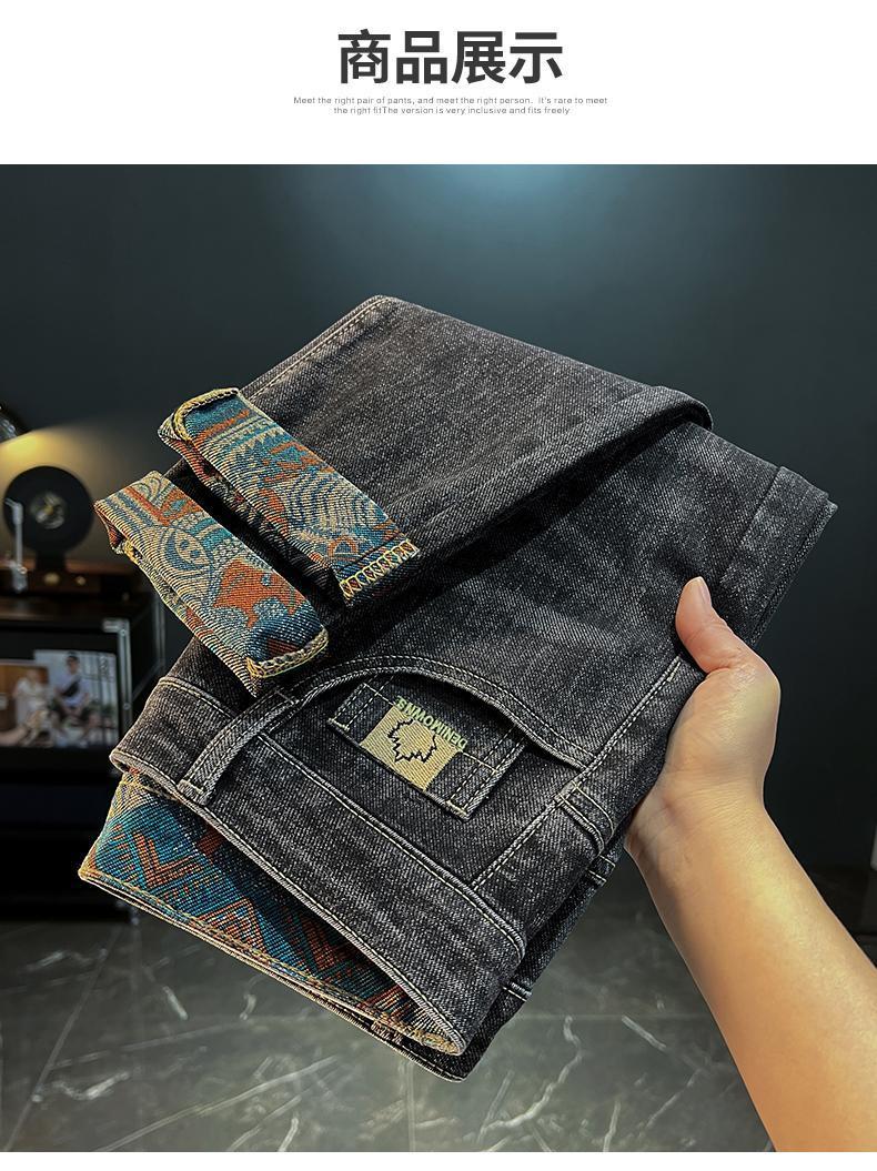 Product Introduction of Quần Dài Jean Nam, Ống Đứng Dáng Ôm Co Giãn, In Hình Thêu, Quần Dài Lót Lông Cừu, Thích Hợp Cho Mùa Thu Và Mùa Đông, Trang Phục Nam Menswear Ong Có Túi 7