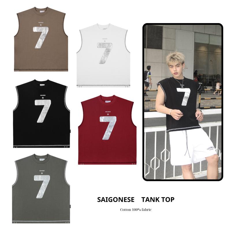 [XẢ KHO] Áo Tank Top SAIGONESE Chất Cotton Hoạ Tiết Hình Thêu Số 7 Áo Thun Ba Lỗ Form Boxy Unisex Nam Nữ