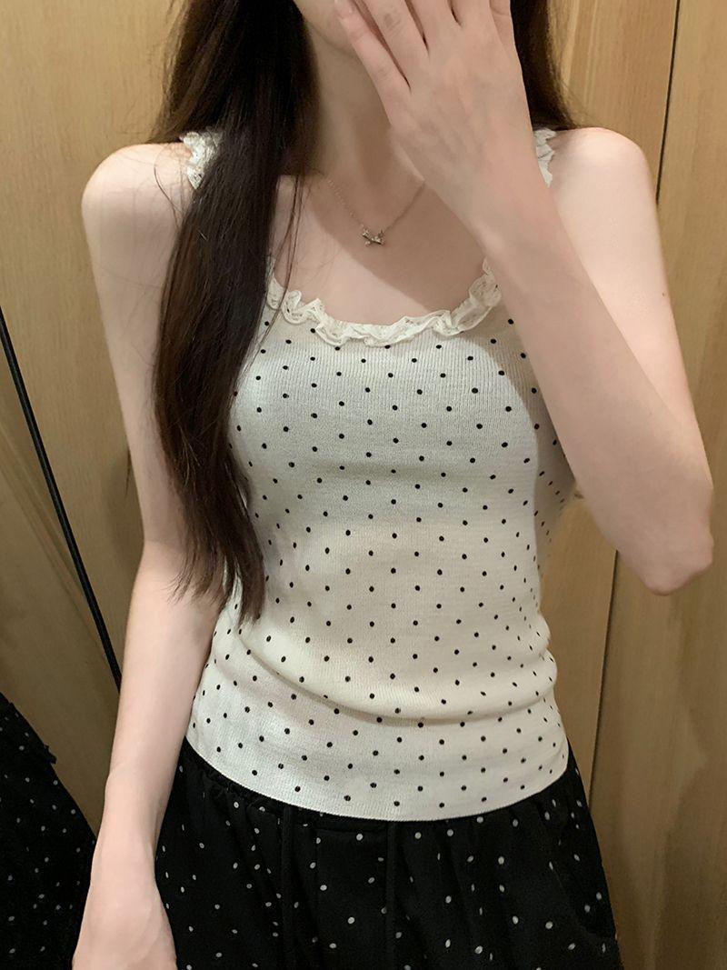 Product Introduction of Red Polka Dot Lace Camisole Women's Summer Slim-Fit Short Sleeveless Top 14