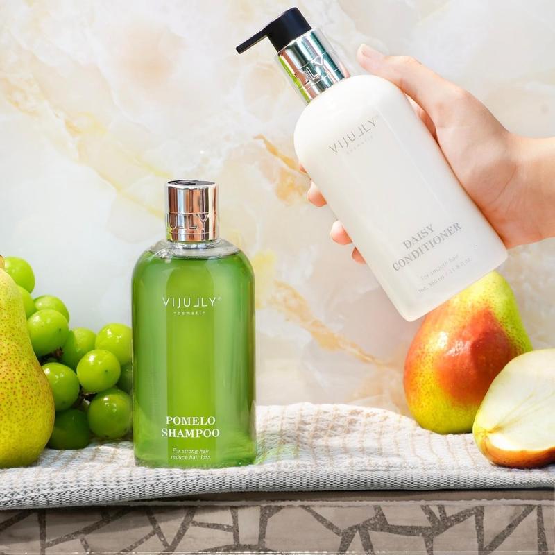 Combo dầu gội bưởi giảm rụng tóc và kem xả hoa cúc giúp tóc bóng mượt giảm khô xơ Vijully , giúp chăm sóc tóc