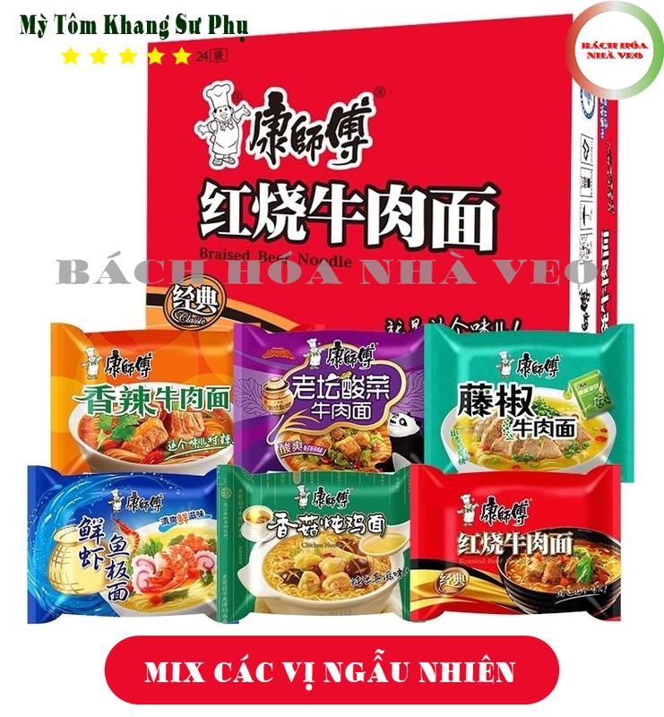 Thùng mì Trung (24 gói Mix 10-13 vị), mỳ tôm Khang Sư Phụ, Mỳ tôm Trung Quốc Siêu Ngon, Hàng Chuẩn, Date mới mì miến Cay nội địa trung ngon