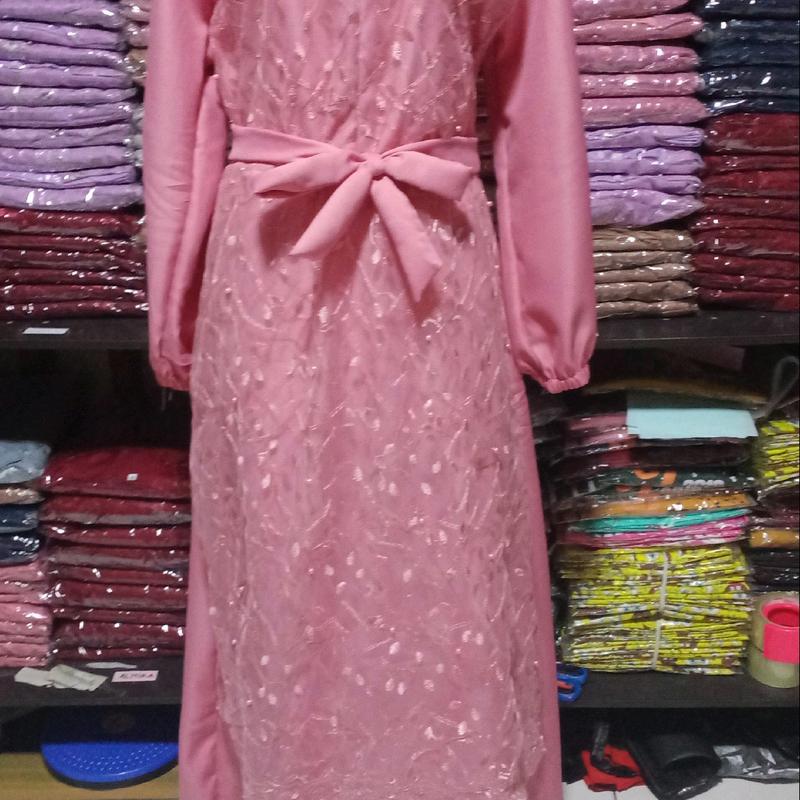GAMIS BRUKAT SIMPELl/Maxi RINIA /Maxi BUSUI/GAMIS WANITA SELETING DEPAN Fit Formal Maxi  Muslim  Tile  Mutiara Formal Nyaman Dress Kondangan Variasi Pesta Mewah 6