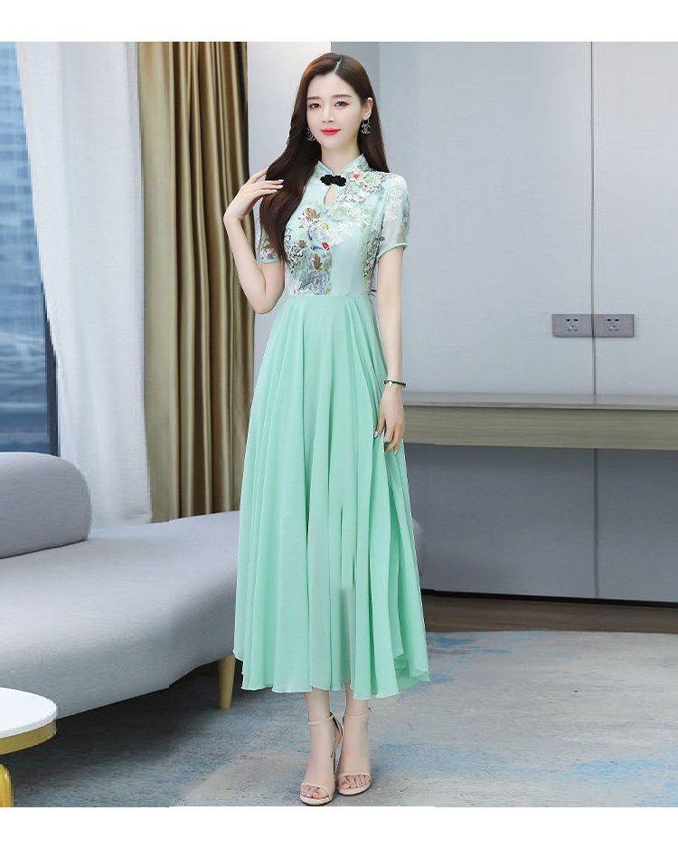 Product Introduction of Váy Sườn Xám, Cỡ Cực Lớn (150,00kg), Thanh Lịch Và Trông Trẻ Trung, Dành Cho Phụ Nữ, Thích Hợp Cho Mùa Hè, Thời Trang Quý Cô Quý Phái, Váy Midi Mỏng, Quần Áo Nữ 8