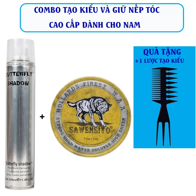 COMBO GÔM SÁP VUỐT TÓC NAM BUTTER +SÁP SÓI BẠC CAO CẤP GIỮ NẾP 24H HƯƠNG THƠM NAM TÍNH