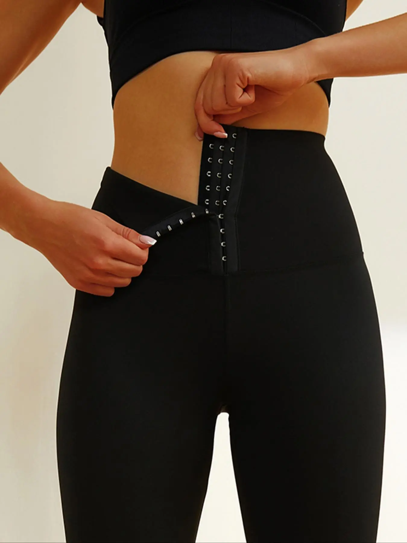 Women's Hook and Eye Design High Waist Sports Leggings, Solid Color Skinny Pants, High Stretch  Yoga Leggings, Ladies Sportswear for Indoor Outdoor Wear