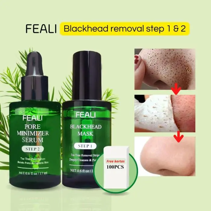 (BPOM) FEALI Masker Pengangkat Komedo Step1 Peel Off Free Kertas & Step2 Pore Serum 0