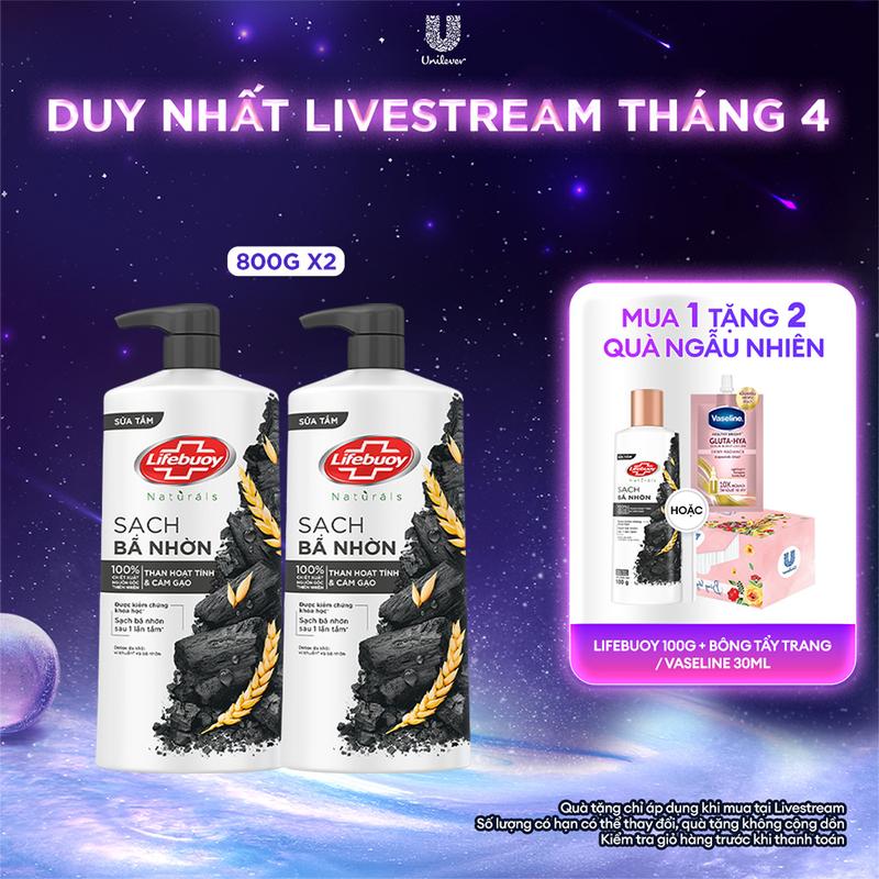 Combo 2 Sữa tắm Lifebuoy Than hoạt tính & Cám gạo Detox và Bảo vệ khỏi vi khuẩn 800g x2 [1]