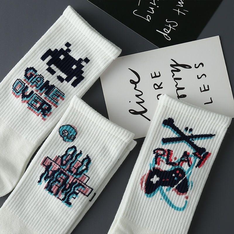 Product Introduction of Socks Men's Mid-Calf Length Sock Cotton Socks Spring and Autumn Sweat Absorbing Sports Student Basketball Winter Long Graffiti Trend Men's Socks Menswear Lingerie Bowling Tropical 4