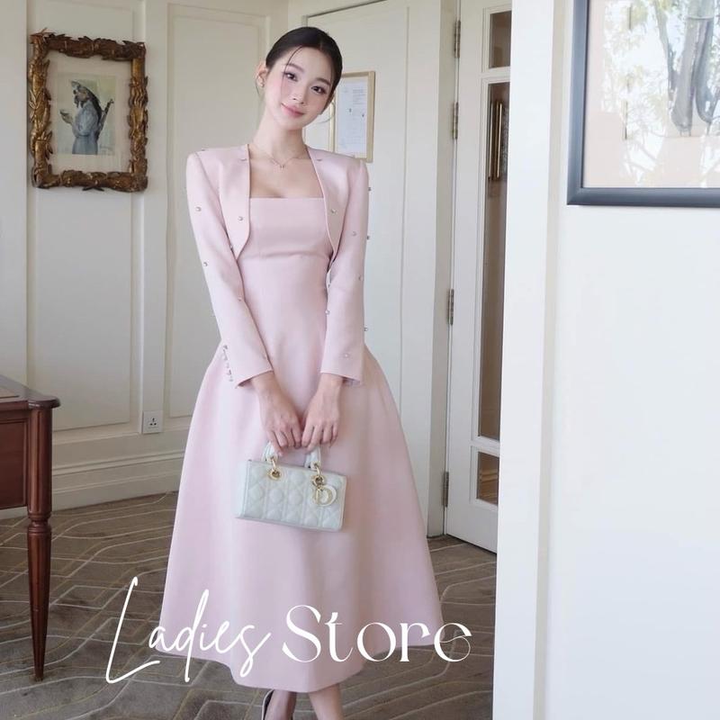 Set Váy 2 Dây Cao Cấp Dáng Dài Kèm Áo Khoác Đính Đá Đi Tiệc Sang Chảnh -LS00045