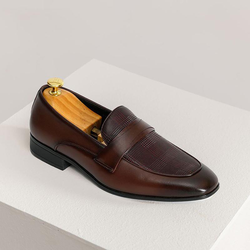 Giày da nam màu nâu kiểu dáng Loafer cách điệu CỰC ĐẸP da thật hàng hiệu Tâm Anh mã GNTA10062-N
