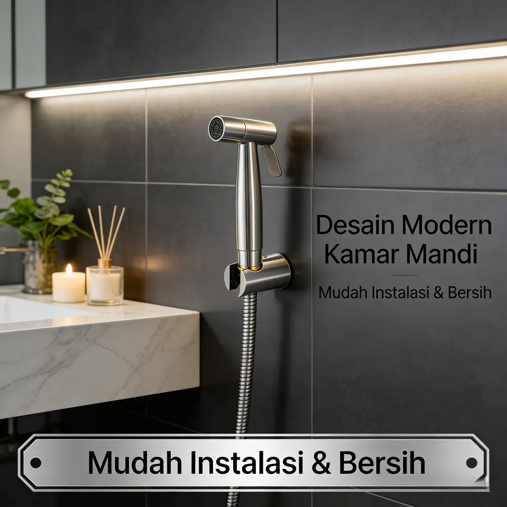 Jet Shower Bidet Set Lengkap - Semprotan Air Pressure Tinggi untuk WC Duduk, Selang &Kran Cebok Included
