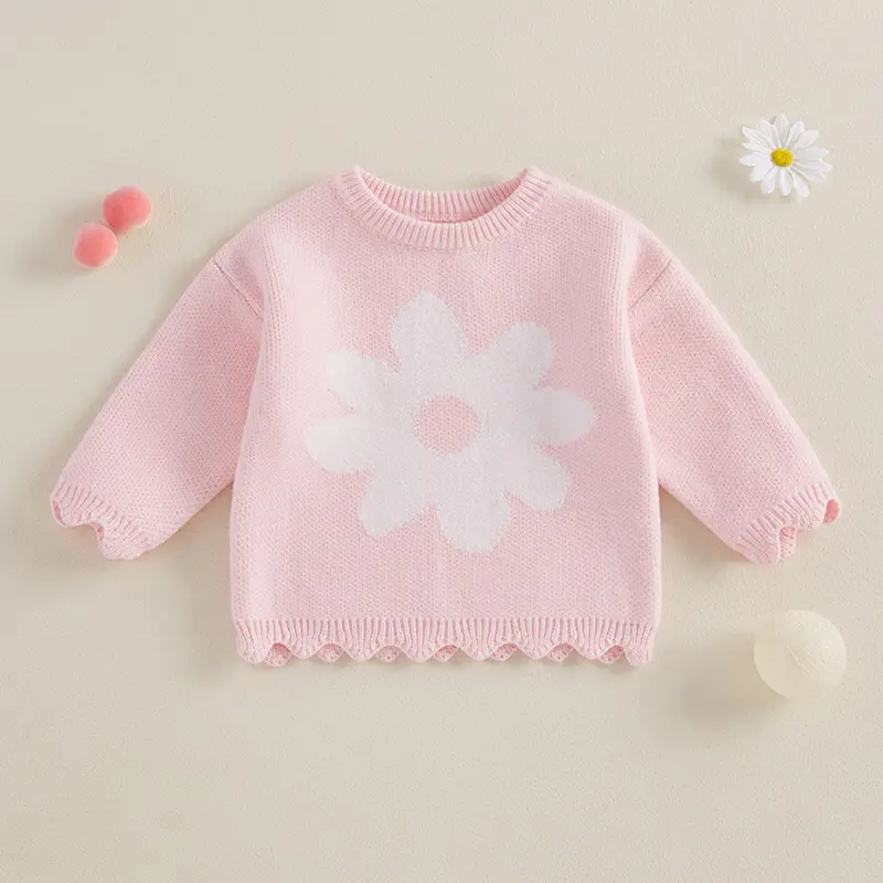 Kids Girls Sweater, Sweet Long Sleeve Crew Neck Flower Warm Winter Sweater Clothes
