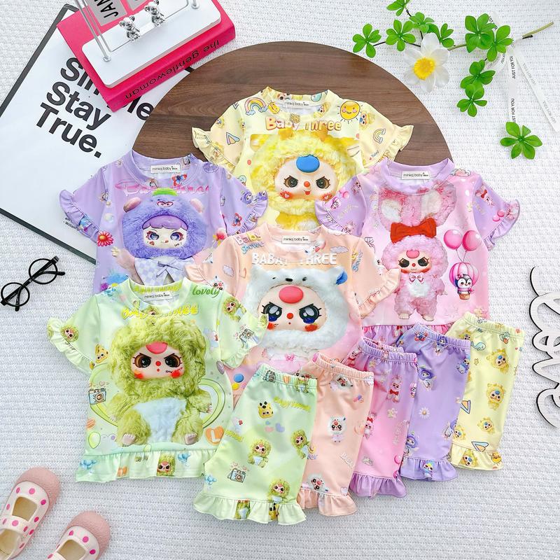 Bộ áo quần Coc tay Cho Bé Gái 7-39kg-từ 7 tuổi trở xuống-Bộ Dài Tay In Hình Hoạ Tiết BABY THREE, chất thun lạnh 3D Cho bé gái mềm mịn thoáng mát Có độ co giãn 4 chiều cho bé hoạt động thoải mái dành cho bé cao dưới 1m5 set baby mềm