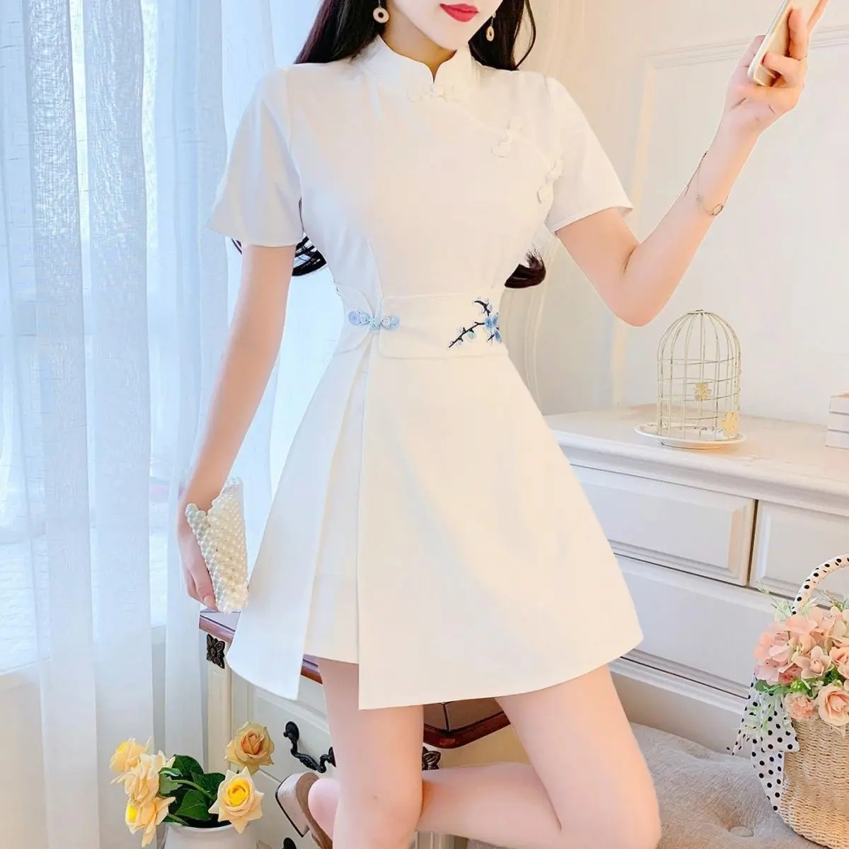Casual New Chinese Ethnic Style Improved Cheongsam Top Shorts Two-Piece Suit Women's Plump Girls Slimming Clothing Womenswear