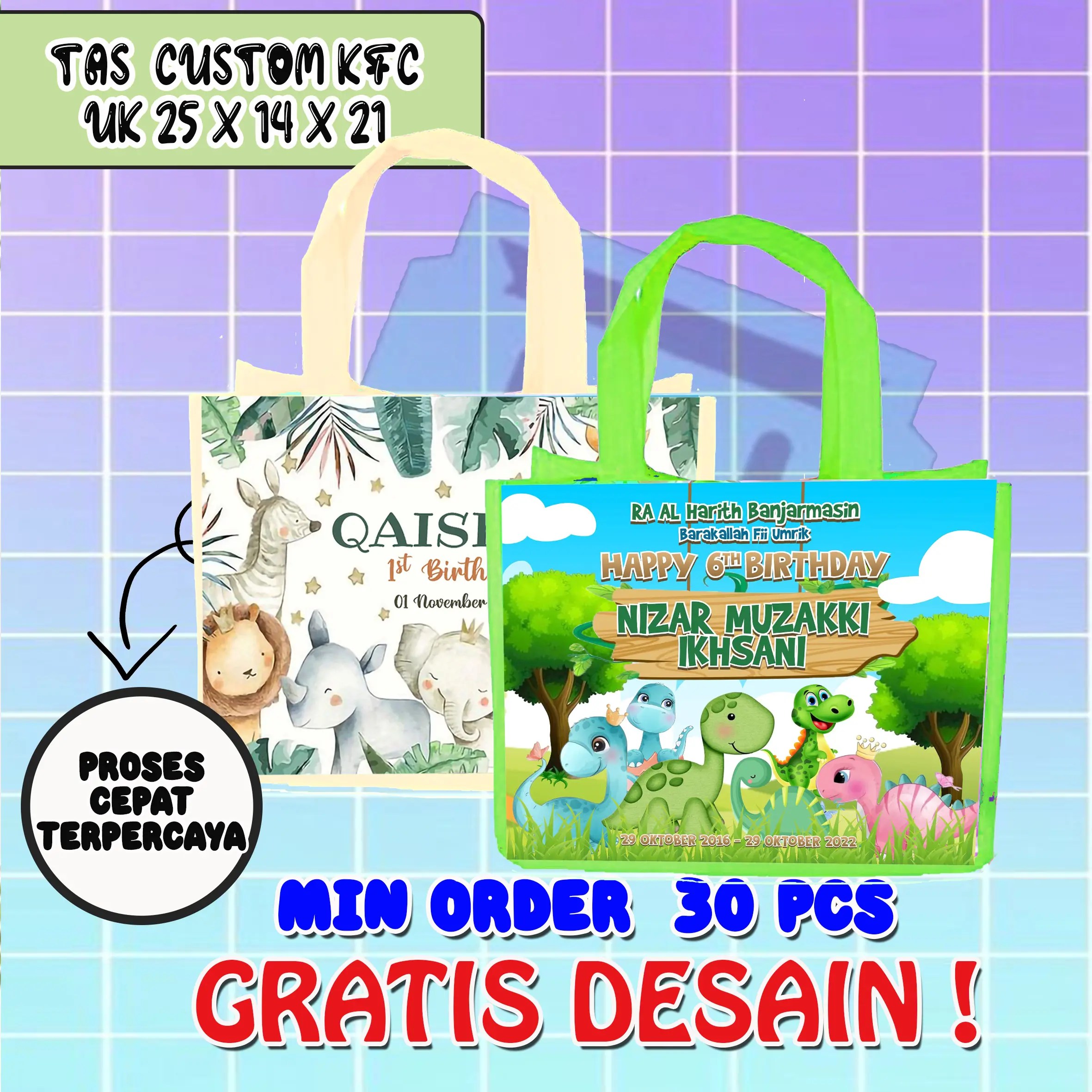 TAS ULANG TAHUN  KFC CUSTOM MURAH UK. 25 X 14 X 21 ISI 10 PCS