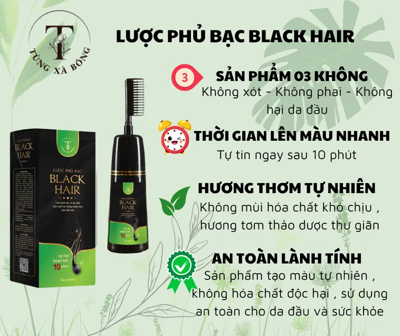 [ LIVE ] Lược Phủ Bạc Black Hair Tùng Xà Bông lược phủ bạc tinh chất thiên nhiên 200ml Đổi Màu Tóc Nhuộm Tóc 5