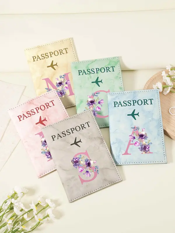 Letter Pattern Passport Holder, Fashionable Travel Passport Holder, Lightweight and Portable Passport Cover, Women's Card & ID Cases 0