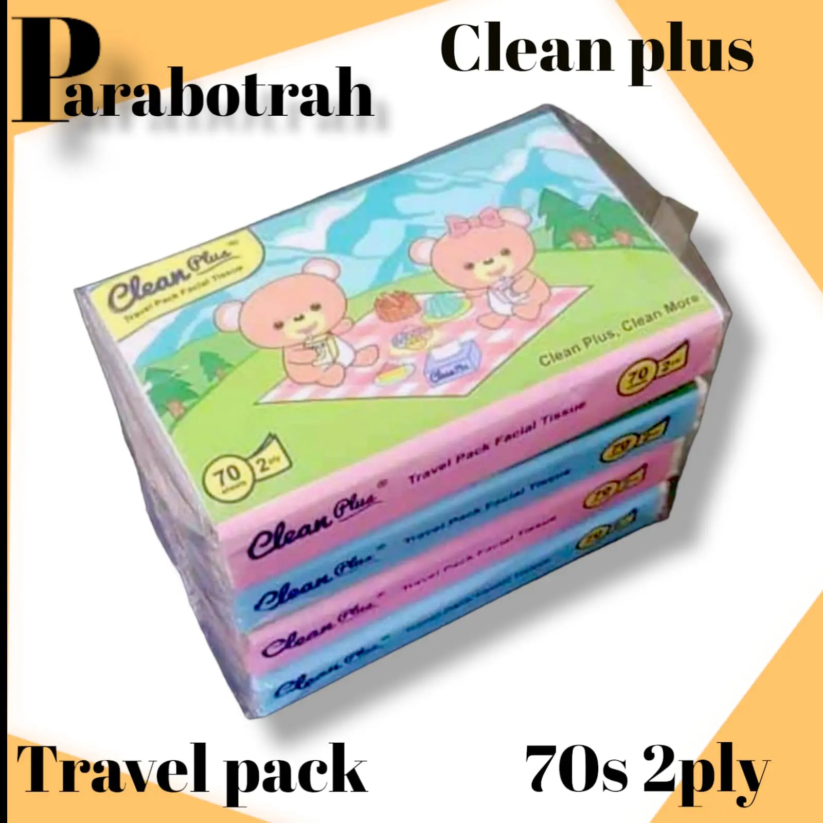 clean plus travel pack 70s 2ply,promo tissue paket isi 5pack, isi 10pack Sekali pakai Dapat Terurai Lembut 2 Lapis Tisu
