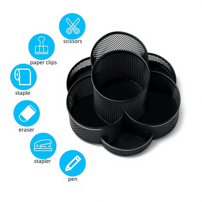 Product Introduction of 360 Degree Rotating Desk Organizer, 1 Count Dual-purpose Pencil Pen Holder, Rotating Desk Pen Organizer with 7 Slots, Art Supplies, Pencil Cup for Office, School, Home 3