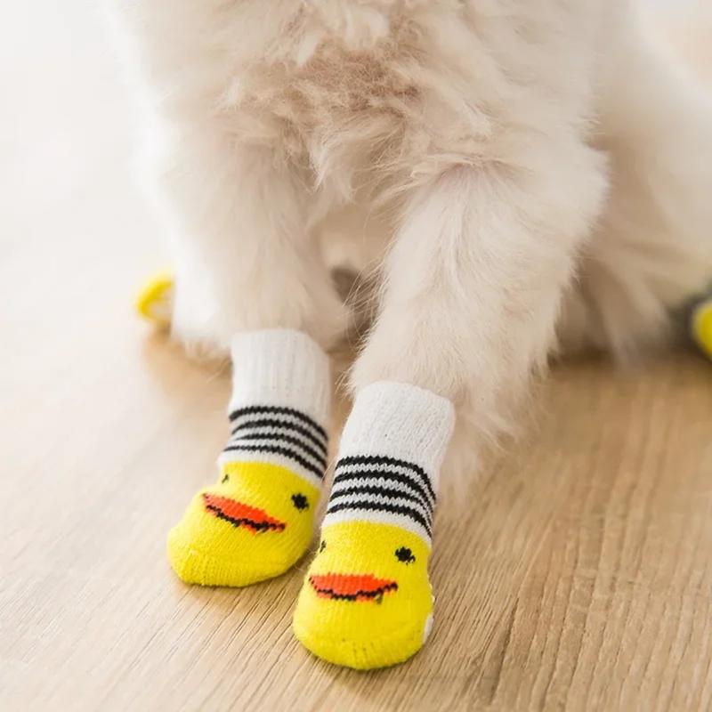 4Pcs Cute Pet Dog Socks with Print Anti-Slip Cats Puppy Shoes Paw Protector Products for Small Breeds Spitz York Dogs Chihuahua 3