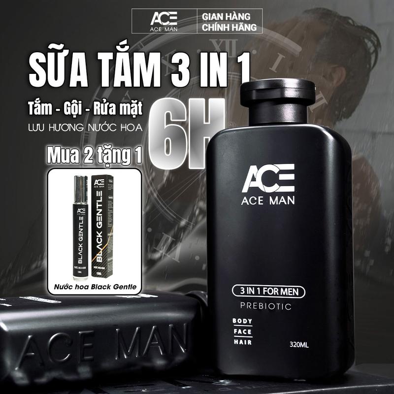 Sữa tắm nước hoa 3IN1 ACEMAN PREBIOTIC 320ML cho nam Tắm gội rửa mặt tiện lợi chiết xuất thiên nhiên lưu hương 6h