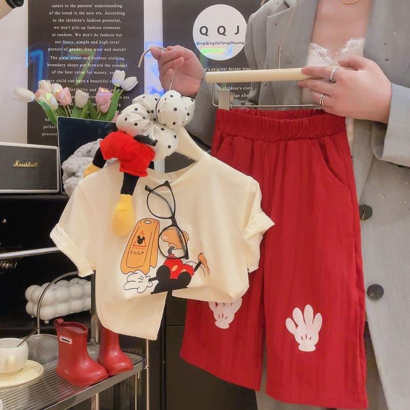 Product Introduction of Summer Children's Casual Set Pure Cotton T-Shirt Korean Style Fun Cartoon Short Sleeve New Boys Girls Two-Piece Set Trendy 2