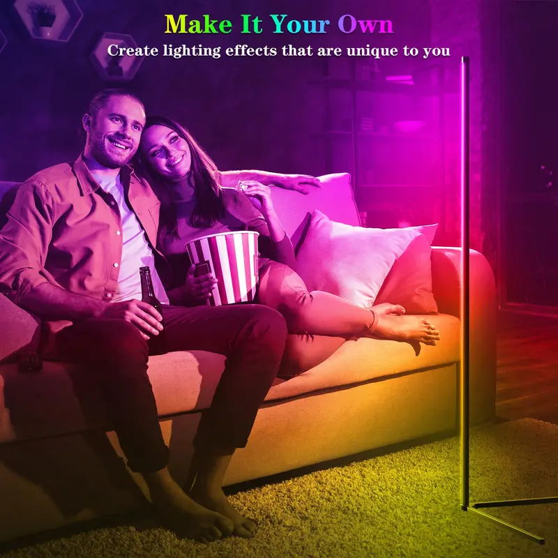 USB Powered LED Floor Lamp, RGB Color Changing LED Light with APP & Remote Control, Bluetooth-compatible Music Sync Ambient Lights For Home Gaming Room Decor 7