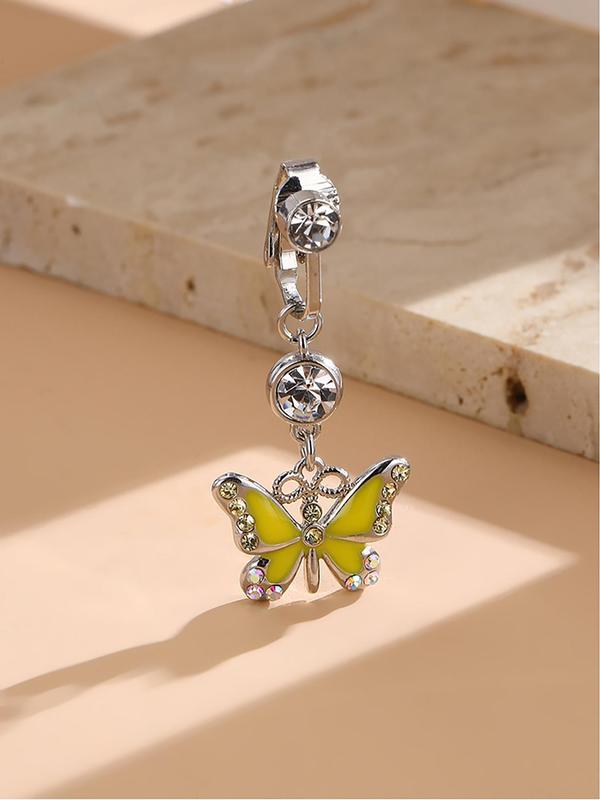 Rhinestone Butterfly Charm Fake Belly Button Ring, Women Belly No Piercing Body Jewelry, for Crop Top Decor 5