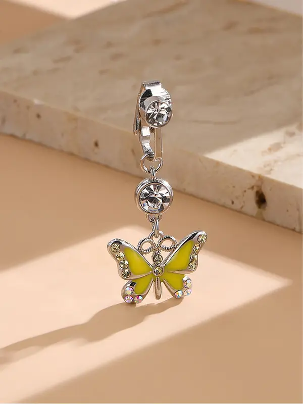 Rhinestone Butterfly Charm Fake Belly Button Ring, Women Belly No Piercing Body Jewelry, for Crop Top Decor 5