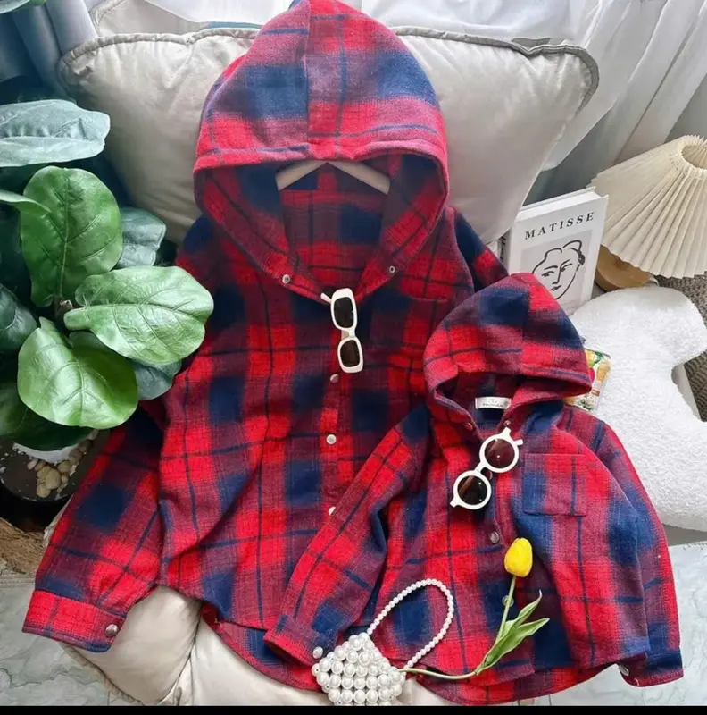 [12-80kg] Áo khoác Dạ chống nắng cho Mẹ, bé Trai và bé Gái hoạ tiết kẻ Caro thời trang 5