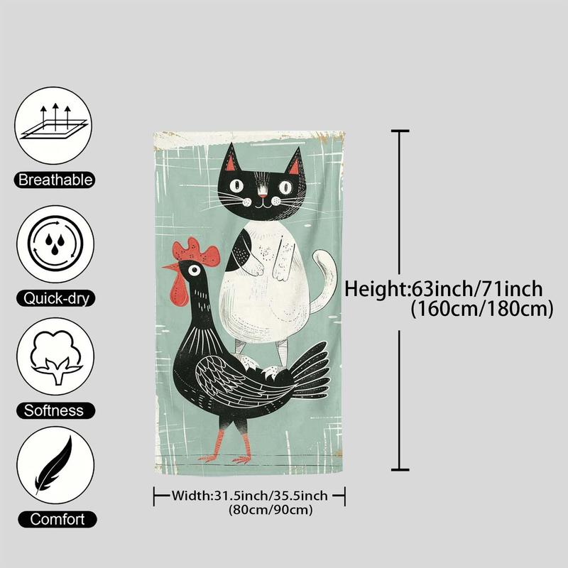 Product Introduction of Cat & Chicken Pattern Beach Towel, Soft Comfortable Lightweight Beach Towel, Water Absorbent Towel for Travel Swimming, Surfing, Camping 1