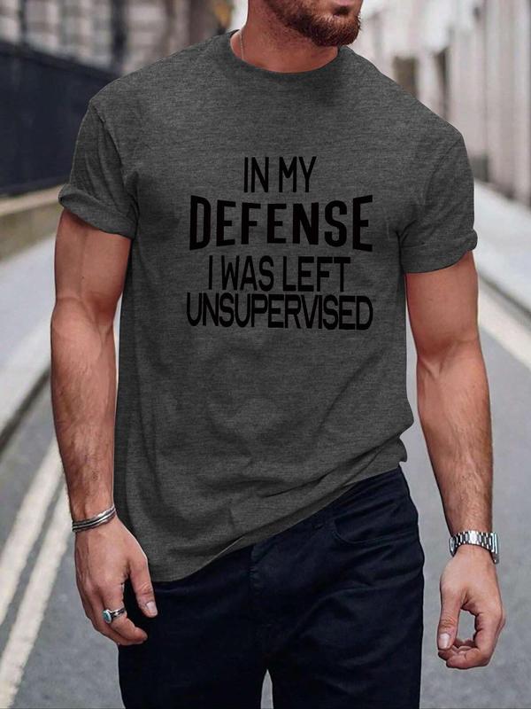 Men's Slogan Print Round Neck Tee, Regular Fit Fashion Crew Neck Short Sleeve T-shirt, Comfort Summer Clothes, Going Out Top 4