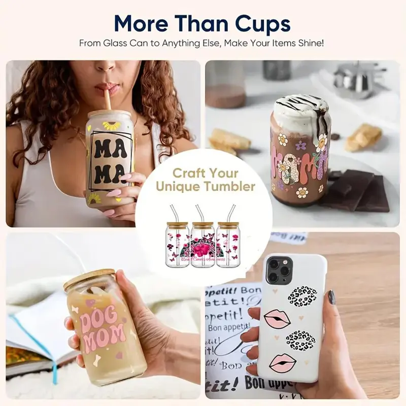 Cartoon Animal Pattern Cup Wraps, Waterproof Self-adhesive Transfer Sticker, DIY Decoration Supplies for Glass Jar Water Bottle Cup 6