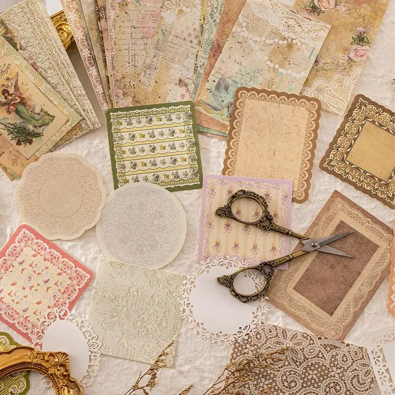 Lace Pattern Material Paper, 10pcs/set Retro Literary and Romantic Hollow DIY Base Decoration Handbook Card, Scrapbooking & Stamping Supplies