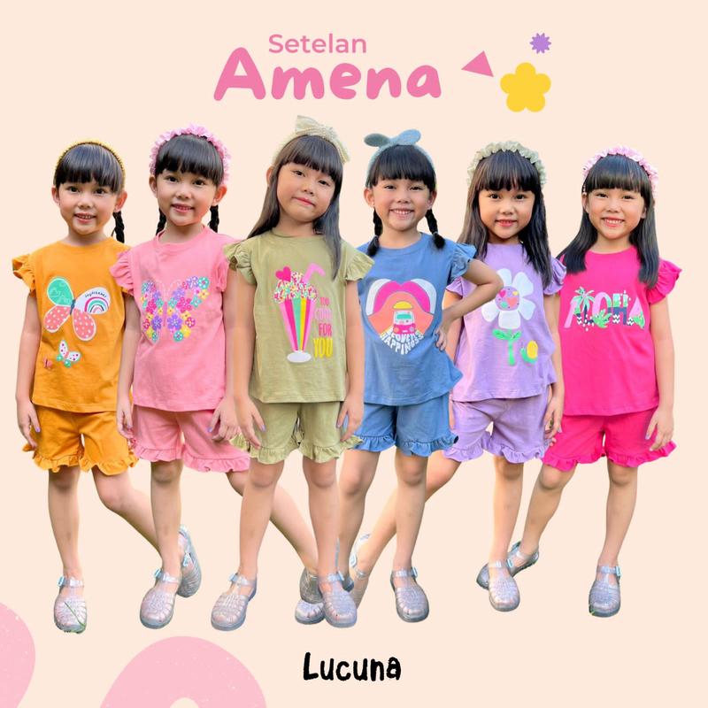 Lucuna Setelan Anak Cewek Amena Size 1-5 Tahun Katun Perempuan baju  anak cewek 4–5 1