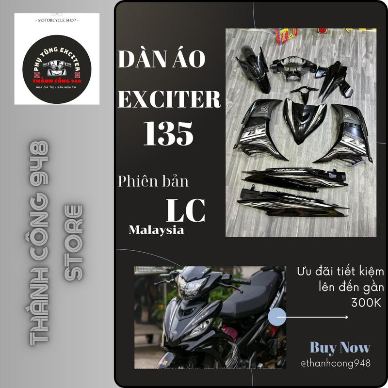 Dàn áo Exciter 135 Đen bóng mẫu tem LC - Tặng Tem , Baga Phụ Kiện Phụ Tùng Sticker Decal Nhãn Dán