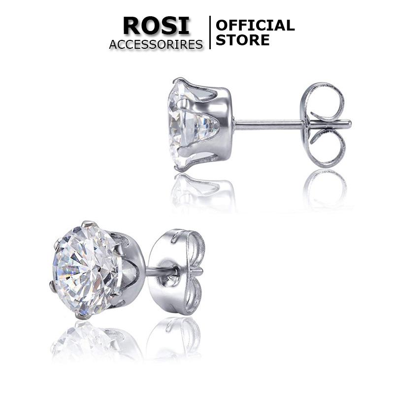  Bông tai nụ đính đá vương miện hoa tai nam nữ thép titan thời trang cá tính màu bạc  1 chiếc  